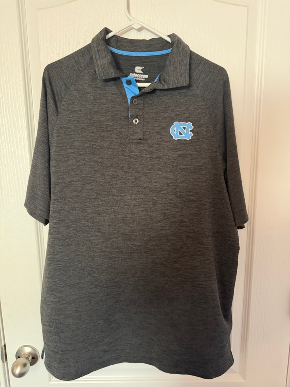 Colosseum Men's Charcoal Gray Polo with Carolina Blue Logo UNC